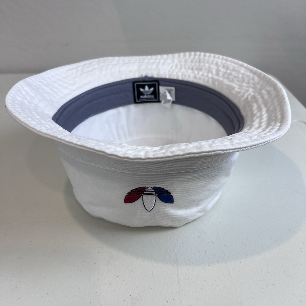 Adidas Trefoil Bucket Hat‎ White w/ Red, White, Blue Logo One Size - Picture 8 of 10
